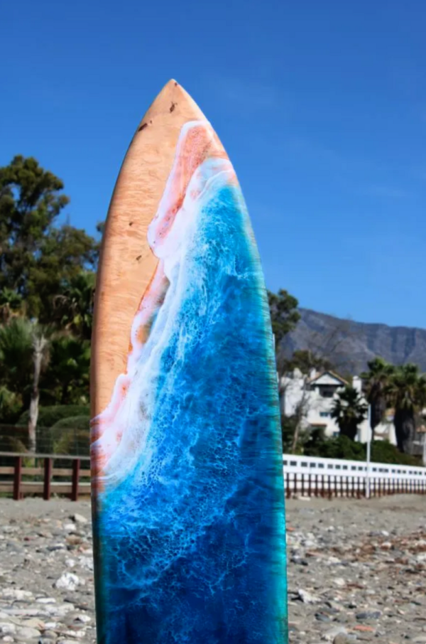 Surfboard Wall Art on Mahogany Ocean Waves