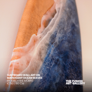Surfboard Wall Art on Mahogany Ocean Waves